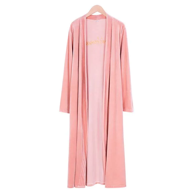 Блестящий бархатный женский длинный ночной халат с вышивкой для подружки