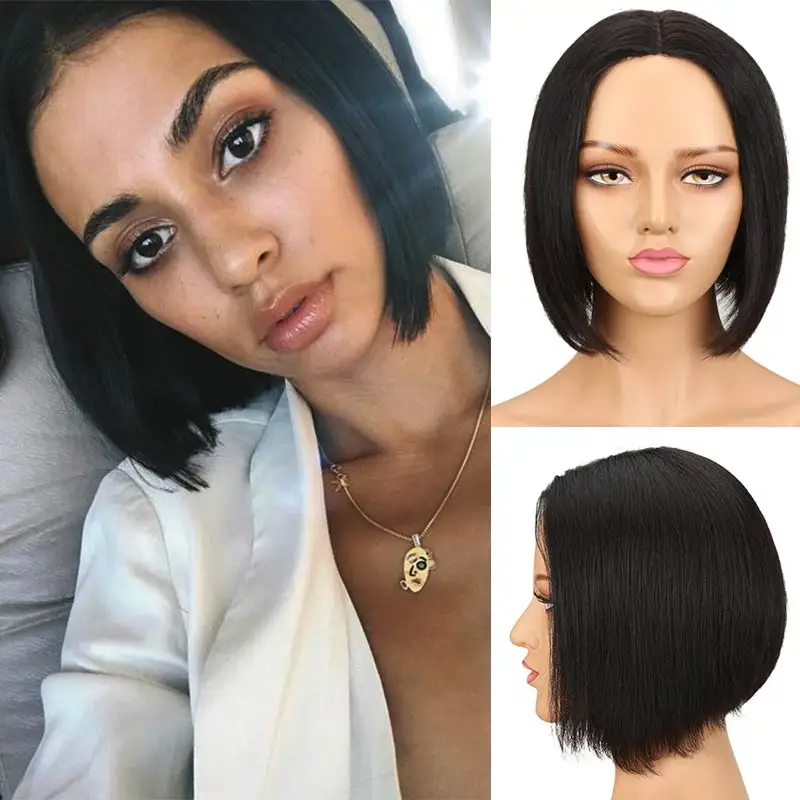 Парик из человеческих волос Rebecca Короткий прямой парик перуанских с стрижеными