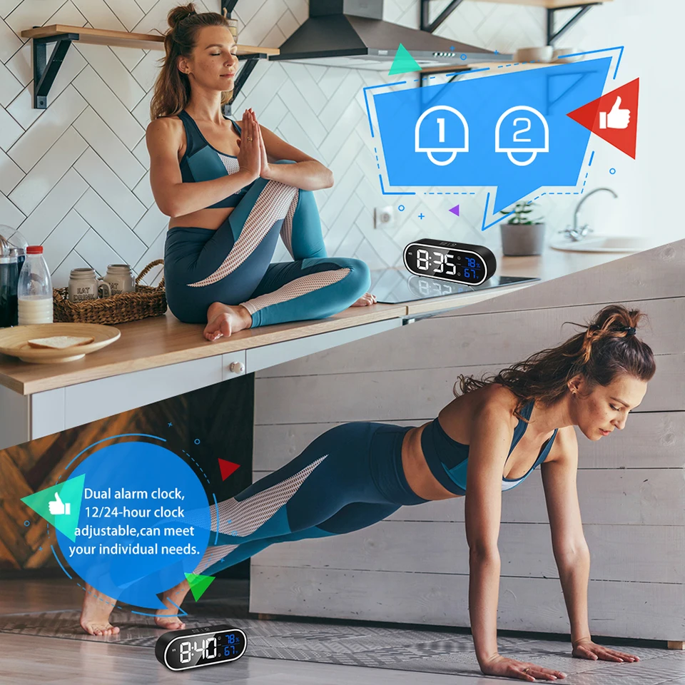 Светодиодный зеркальный будильник часы Сенсорный экран цифровые звуки