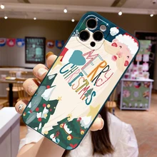 Xmas Phone Case For iphone 13 Pro Max Case 12 Mini 11 XS XR SE 8 PLUS 7 6S Back Cover Christmas Style Santa Claus Snowman Elk