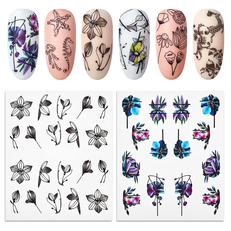 5 шт./компл. наклейки для ногтей смешанные красочные цветочные узоры переводные с