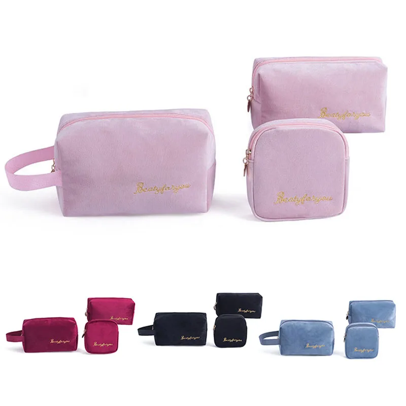 

Portable/Rectangle/Square Multifunction Women Flannel Toiletries Organizer Solid Color for Travel Makeup Bags Cosmetic Bag