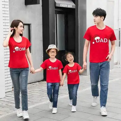 SHUJIN одинаковые комплекты для семьи милые летние футболки всей красные с принтом