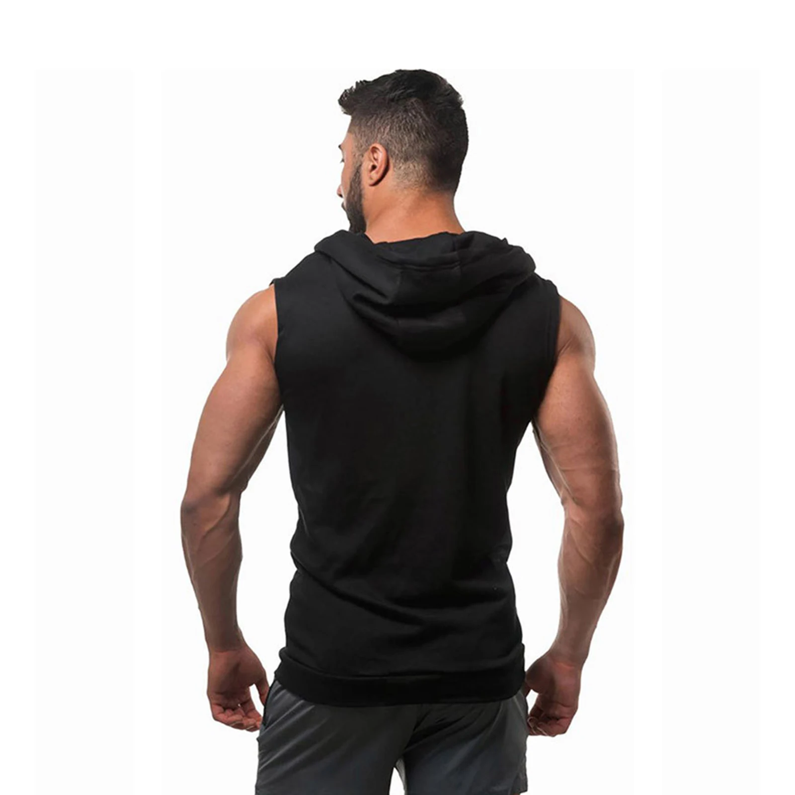 

Summer Men Hooded Vest Top T-shirt Solid Color Zipper Sleeveless Tee Tops O-neck Slim Fit Male Simple Tee Shirt Tank Tops