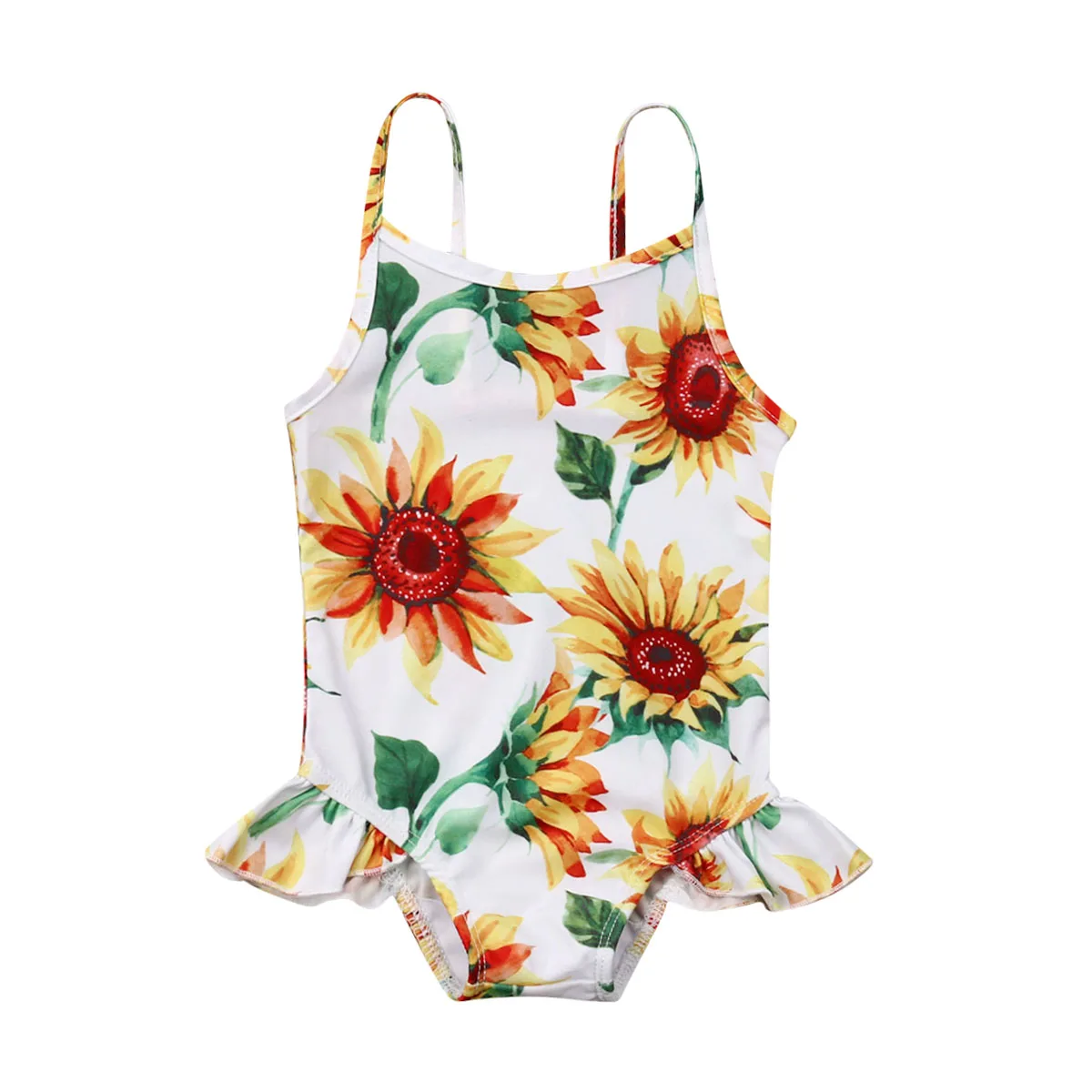 

Baby Girl Sunflower Floral Print Swimsuit Swimwear 0-24M Infant Toddler Kids Summer Casual Ruffle Sling Bathing Suit Beachwear