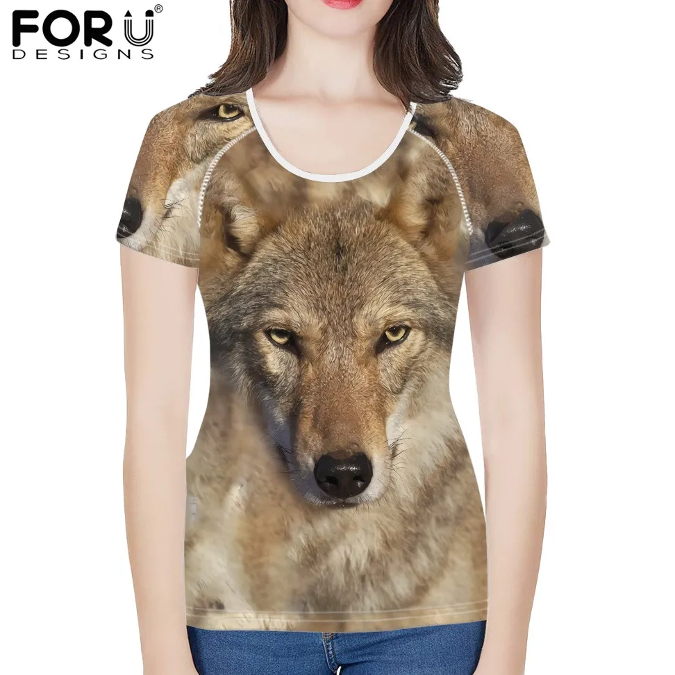 

FORUDESIGNS 3D Cool Wolf Animal Print Fashion Women Elastic T Shirts Female Summer Casual Short Sleeves Tops And Tees Ropa Mujer