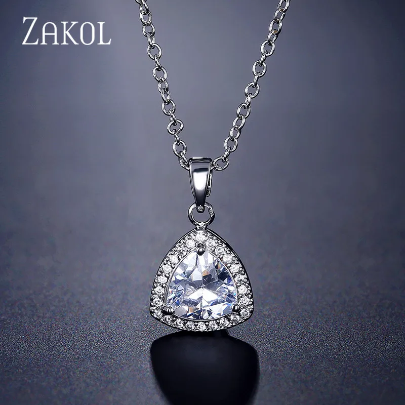 ZAKOL нежное голубое зеленое треугольное ожерелье с кубическим цирконием кулон для