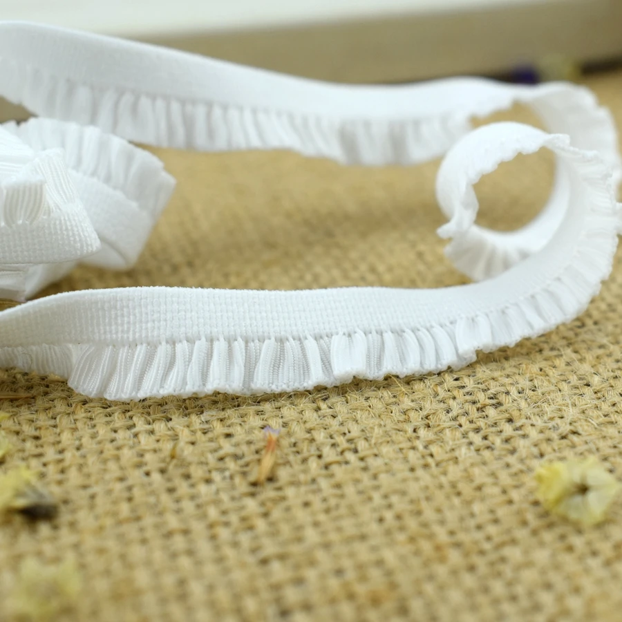 #1438 оптическая белая кружевная ткань с оборками 4 ярдов/партия 11 мм эластичная