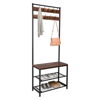 industrial coat rack hall tree entryway shoe bench storage shelf organizer accent furniture with metal frameus stock