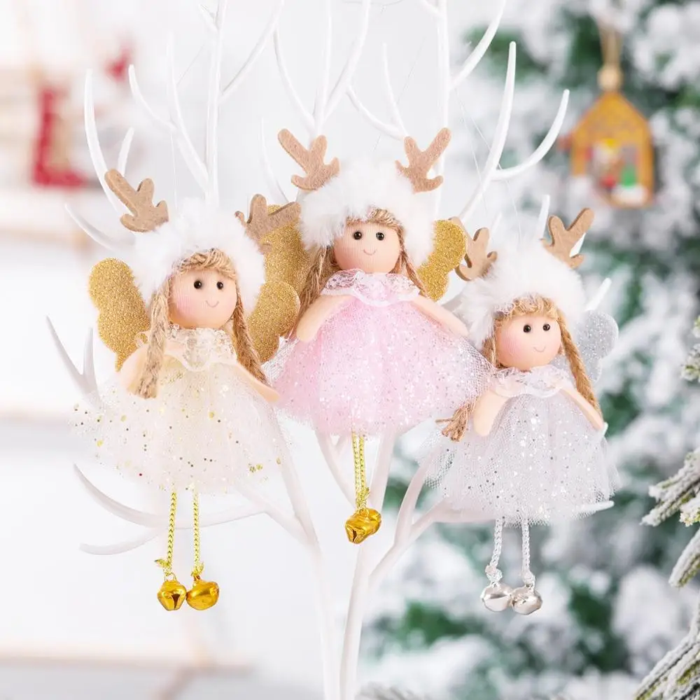 3PCS Christmas Tree Ornaments Angel Fluffy Cristmass Decoration Navidad 2020 Xmas Decor Happy New Year Girl Gifts Cute |
