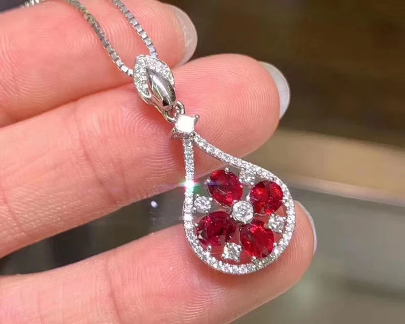 Женский кулон из серебра 925 пробы с красным натуральным Рубином | Украшения и