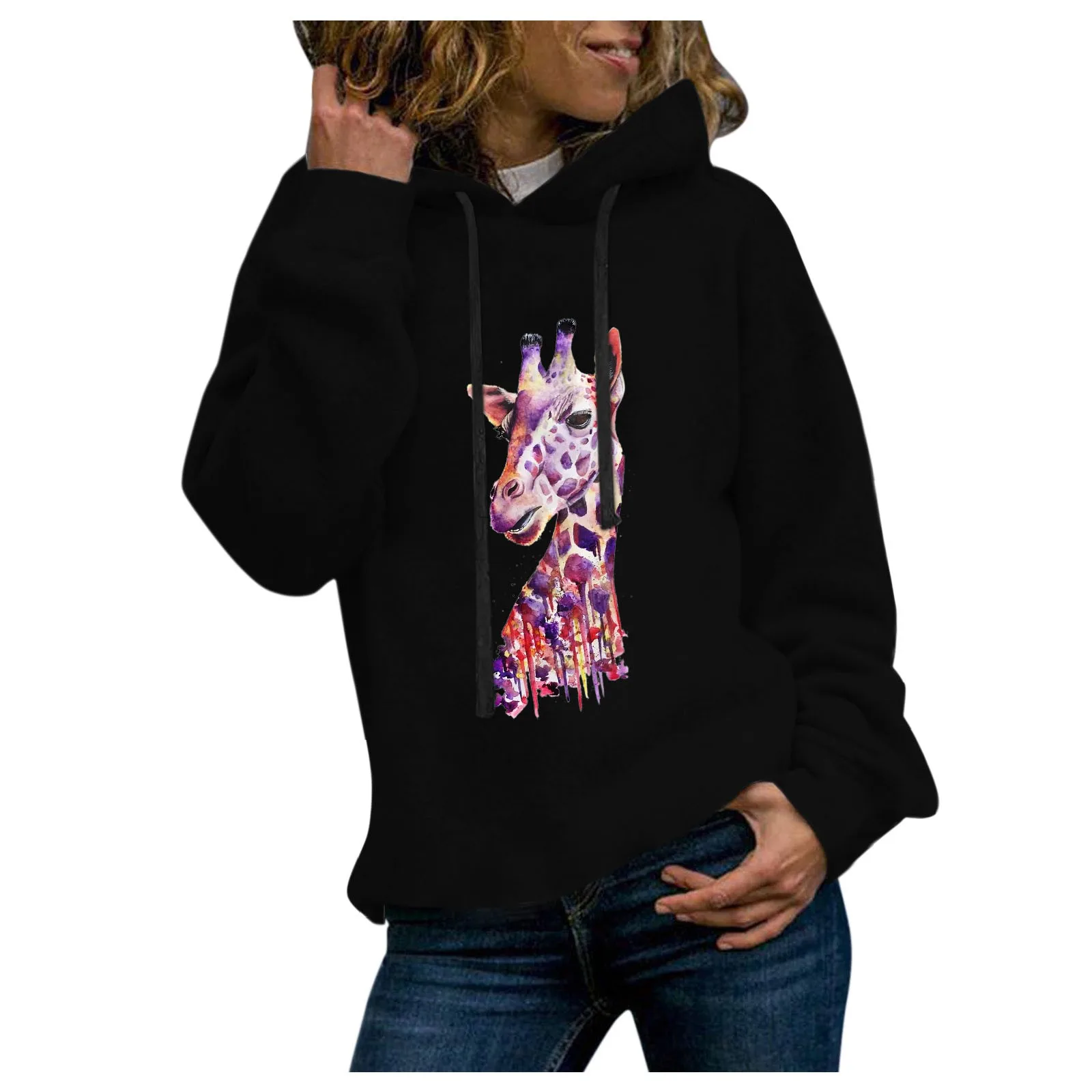 

2021 Autumn Hoodies Clothes For Women 2021 Fall Casual Full Sleeve Giraffe Prints Sweatshirt Tops Pullover Толстовки С Капюшоном