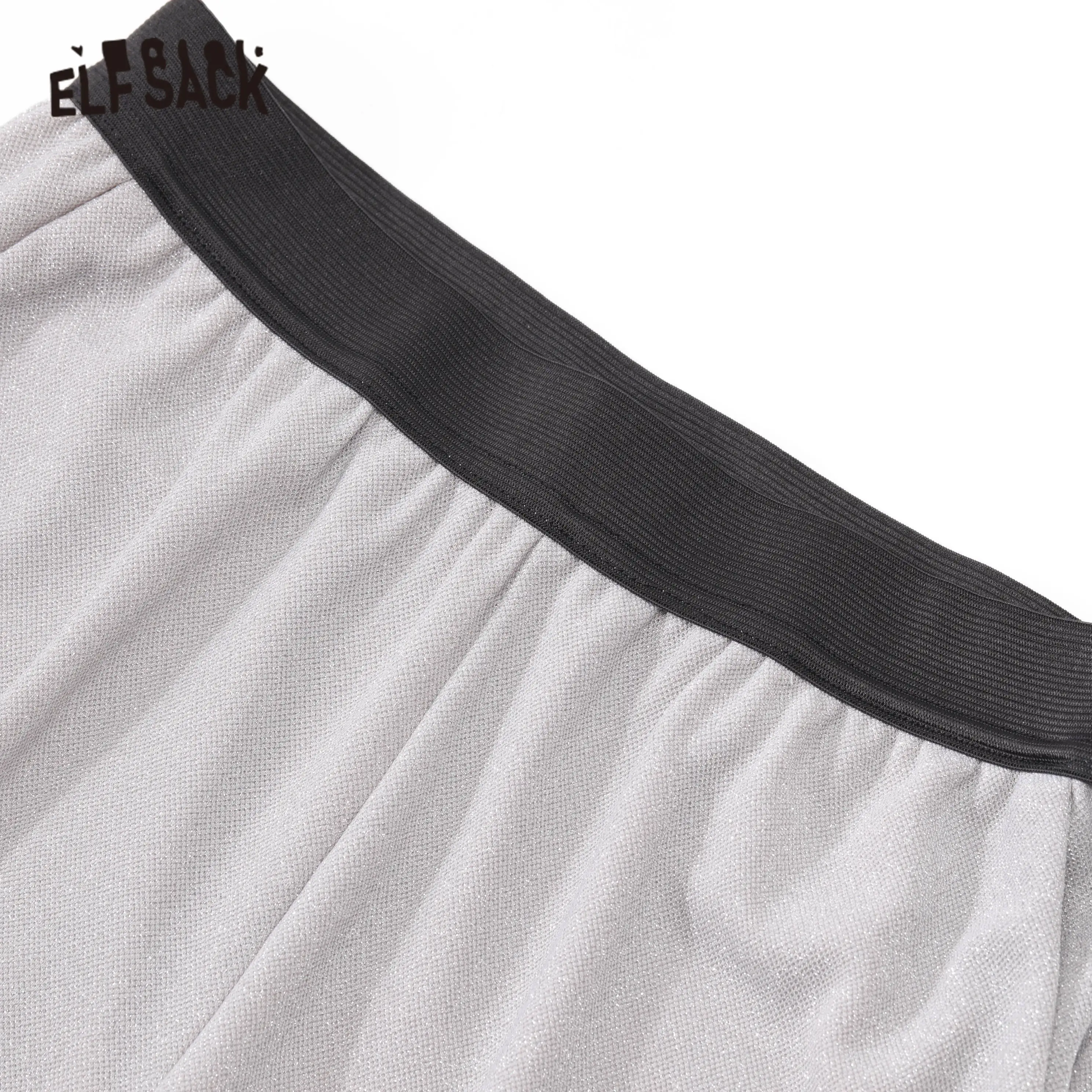 Женские прямые брюки ELFSACK черные яркие широкие с эластичным поясом корейские