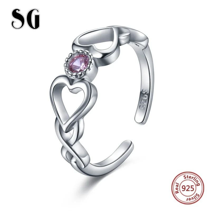 SG 925 пробы, серебряные кольца с надписью love always, с 2 сердечками и фиолетовое кольцо из циркона, модные свадебные украшения для женщин, подарки