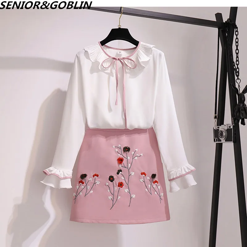 Женский брендовый костюм с юбкой элегантная шифоновая блузка бантом на