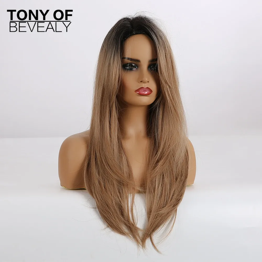 Длинные Синтетические волнистые волосы Омбре светильник коричневые средней