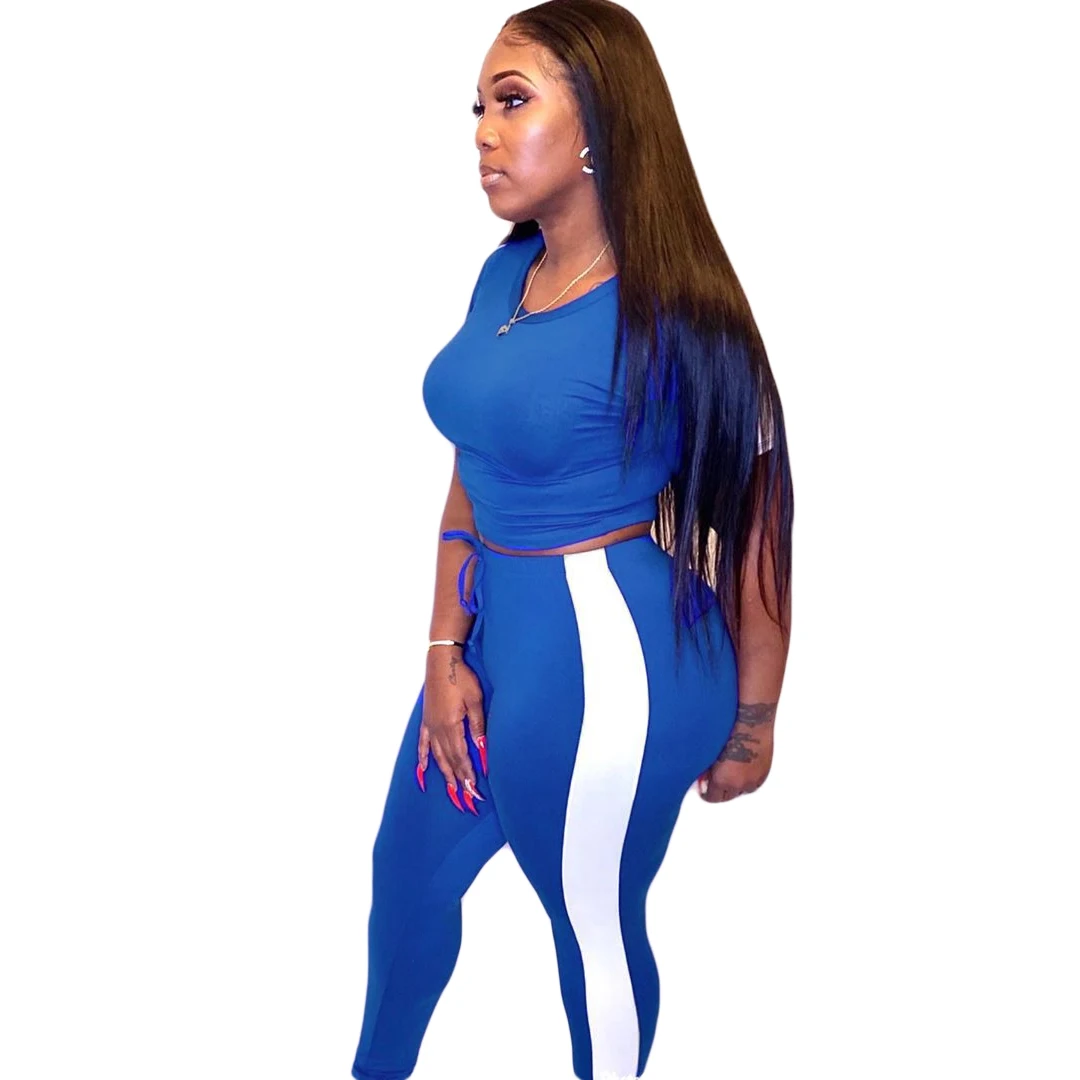 Женский спортивный костюм из двух предметов комплект топ с коротким рукавом и