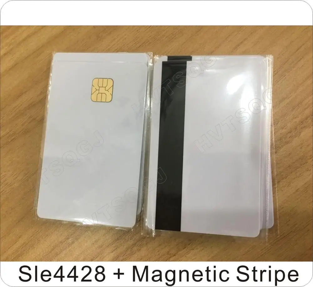 

200 шт./лот ПВХ 2 в 1 контактная Золотая смарт-карта IC с чипом 4428 и магнитной полосой Hi-Co для POS/члена/платежной системы