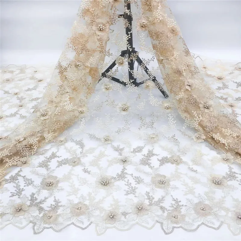 Африканская золотая кружевная ткань 2020 бисером вышитые нигерийские кружева