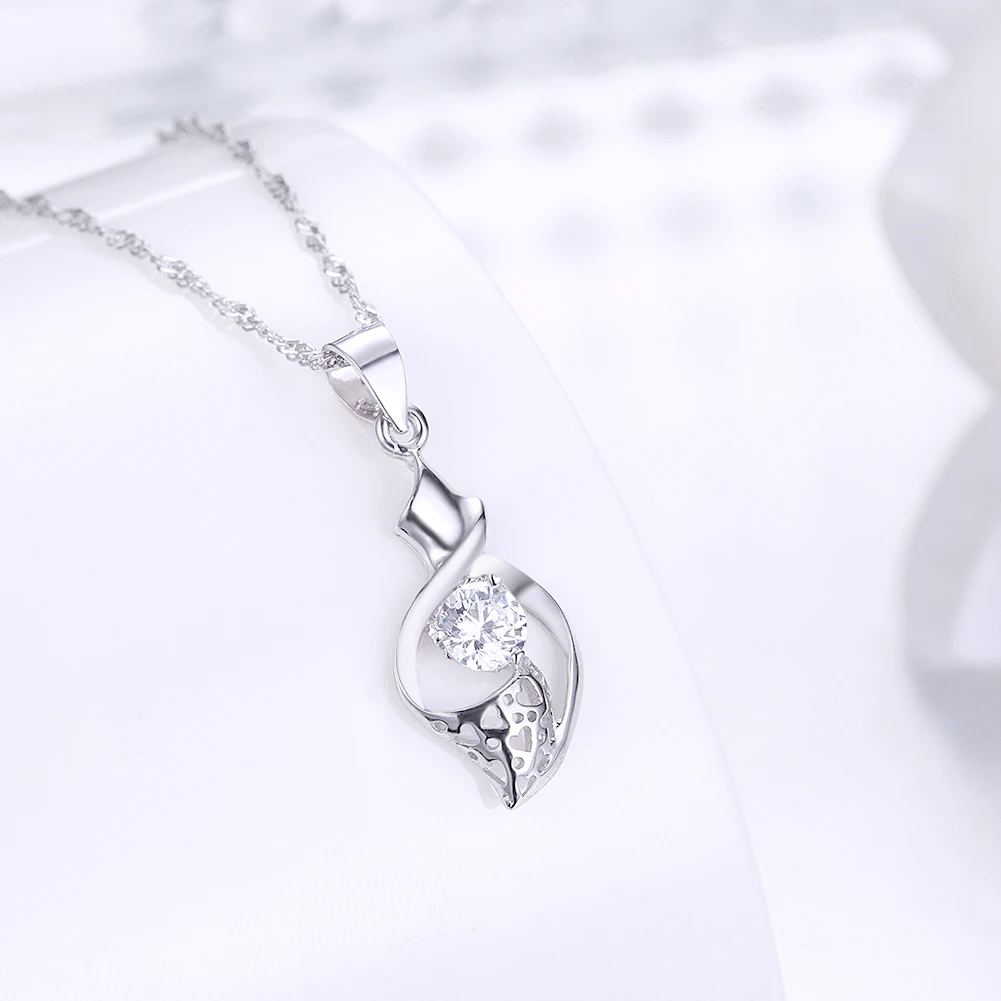

LEKANI 925 Sterling Silver Geometry Spin Sparkling Cubic Zirconia Pendant Necklaces Women Sweet Romantic Hollow Necklace Jewelry