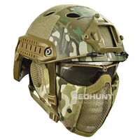 tactical pj fast helmet with goggle steel mask protect ear foldable full face helmet cover for war game cs paintball hunting