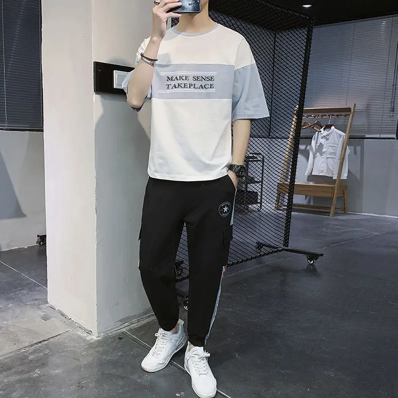 

Short sleeve t-shirt men's suit leisure student fashion brand men's wear with youth summer trend handsome suit