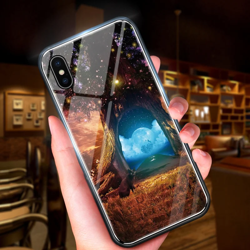 For Huawei P10 P20 P30 Lite Nova 3e 4e Cases Beautiful Aurora Space Magic Gradient Rainbow Cover Glossy Tempered Glass Case | Мобильные