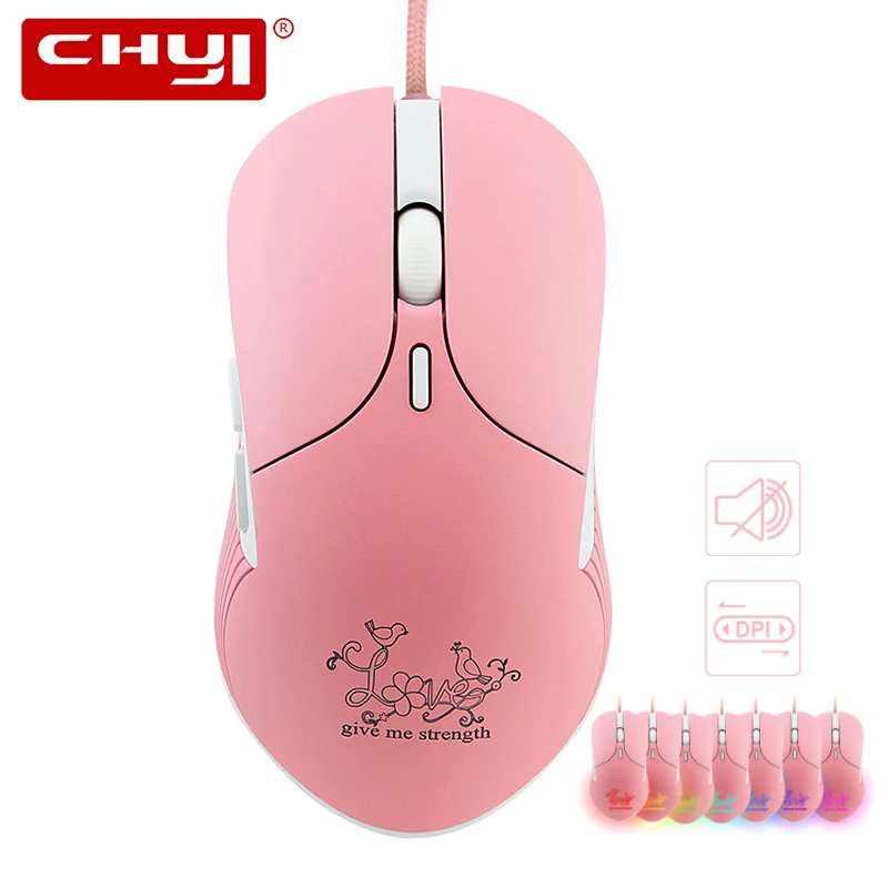 

USB Gaming Mouse 3200DPI Optical Computer Mause PC Gamer Ergonomic Silent Mice Pink with 7 Color LED Backlit For Laptop Desktop