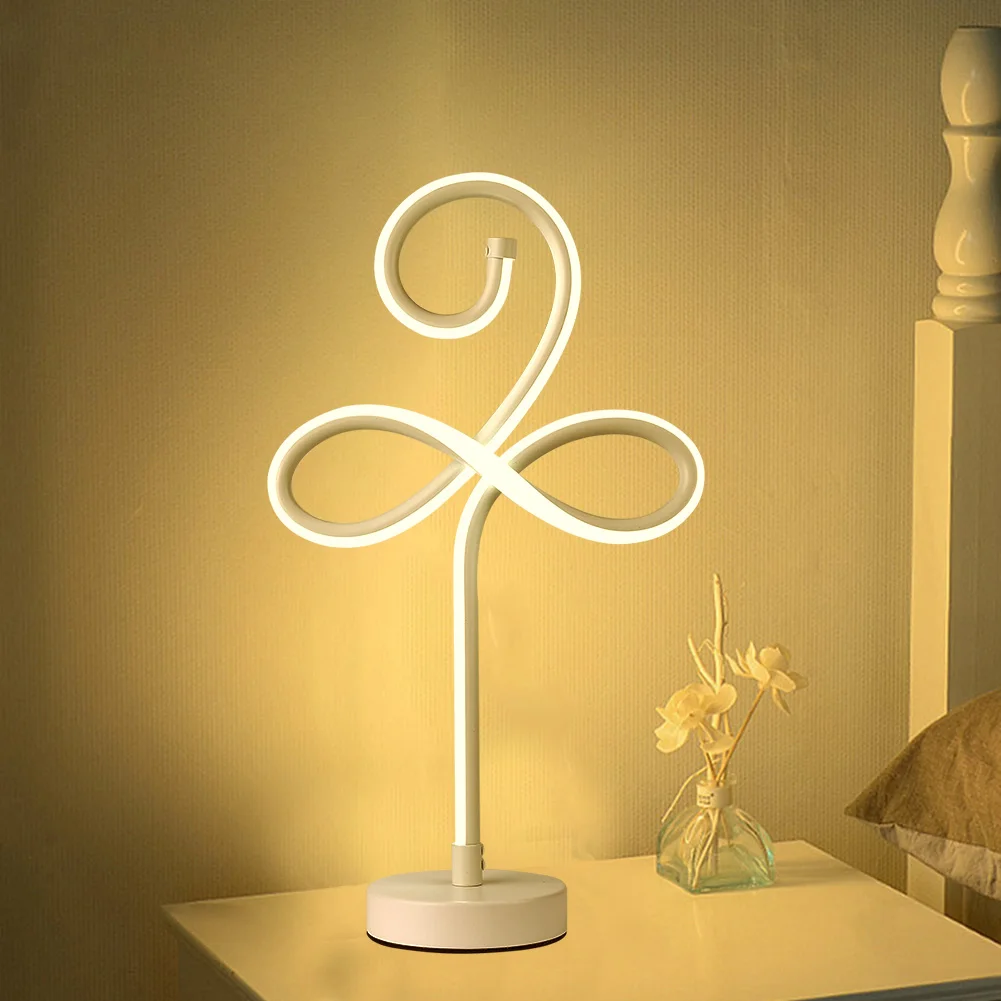 

Modern Table Lamp Spiral Flowers Ring Lights Minimalist LED Curved Strip Design Night Light Living Room Bedroom Bedside Decora