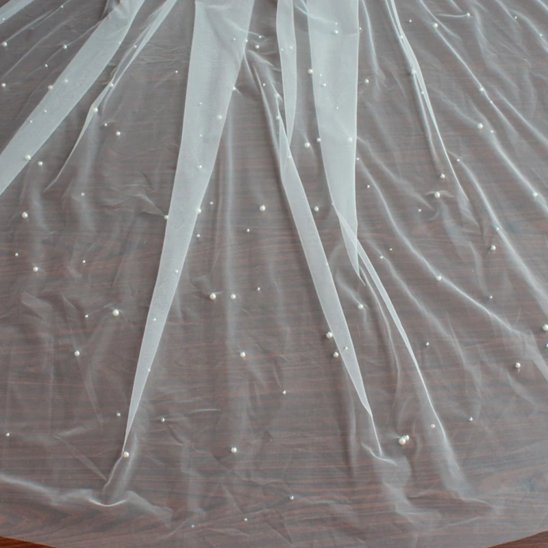

Pearl Trailing Cathedral Wedding Veil with Arm Cover Sleeves Bridal Headpiece