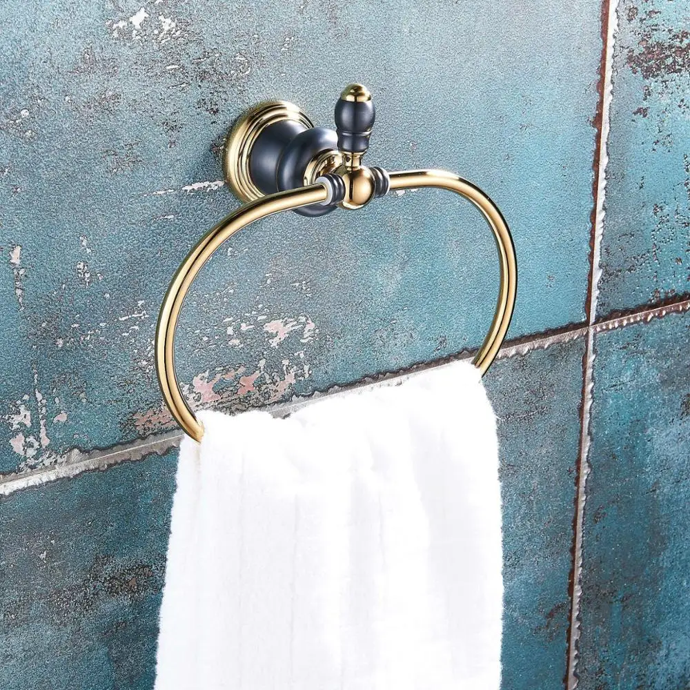 

Free Shipping Luxury Crystal & Brass Gold Towel Ring High Quality Rose Towel Holder Wall Mounted Towel Bar Bathroom Accessories