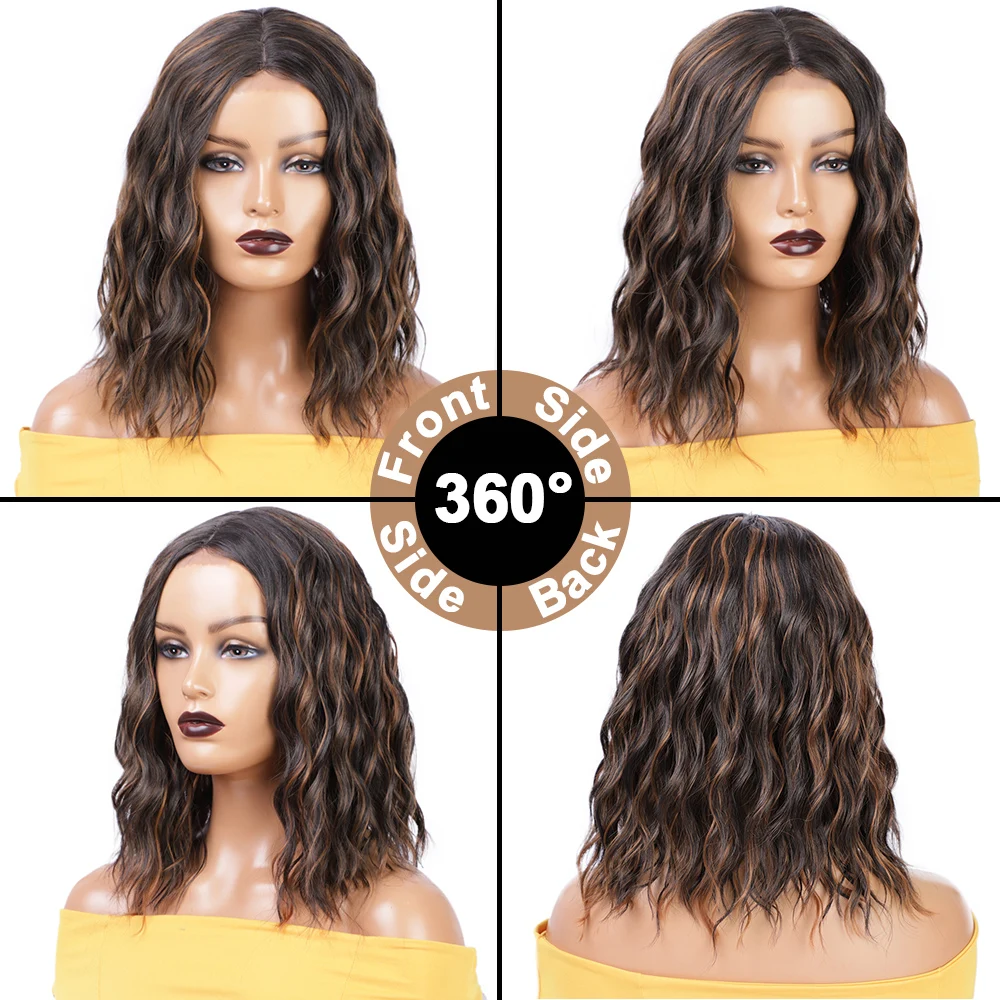 Stamped Glorious Synthetic Wigs Middle Part Mixed Black Color and Brown Natural Wave Short Wig for Women | Шиньоны и парики