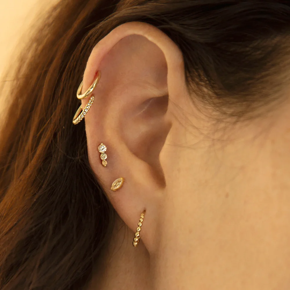 Золотые серьги из стерлингового серебра 925 пробы маленькие бисерные без cz для