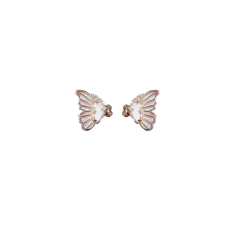 

VA-12 s925 silver needle diamond shell butterfly earrings Korean personality fashion ear jewelry net red temperament female