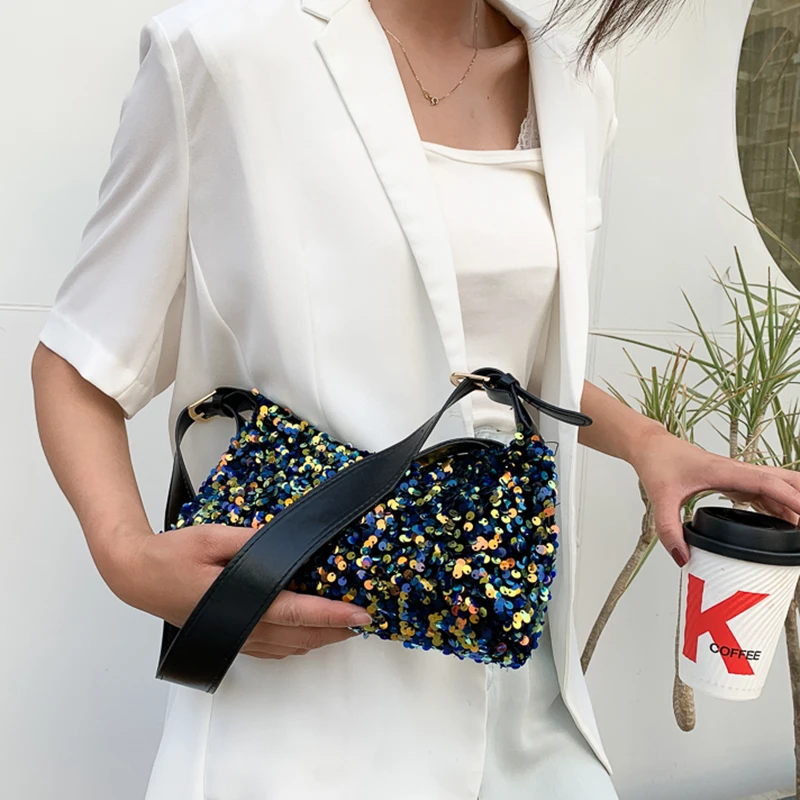

Ladies Glitter Sequins Tote Bags Handbags For Women 2021 Small Shoulder Bag Girls Banquet Party Evening Clutch Bag