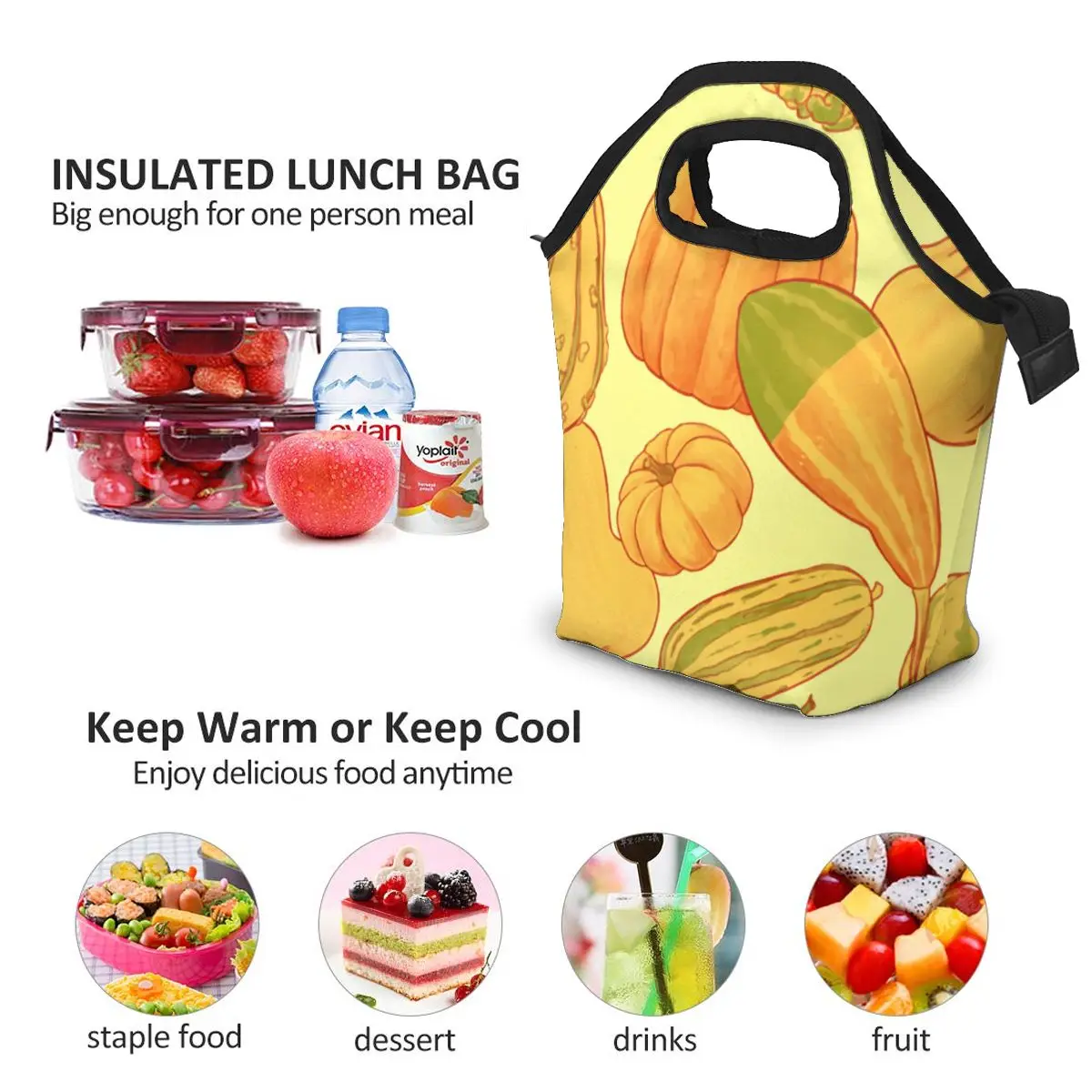 Gourds Galore- Fall Boxes Bags Portable Insulated Picnic Food Box for Women Men | Багаж и сумки