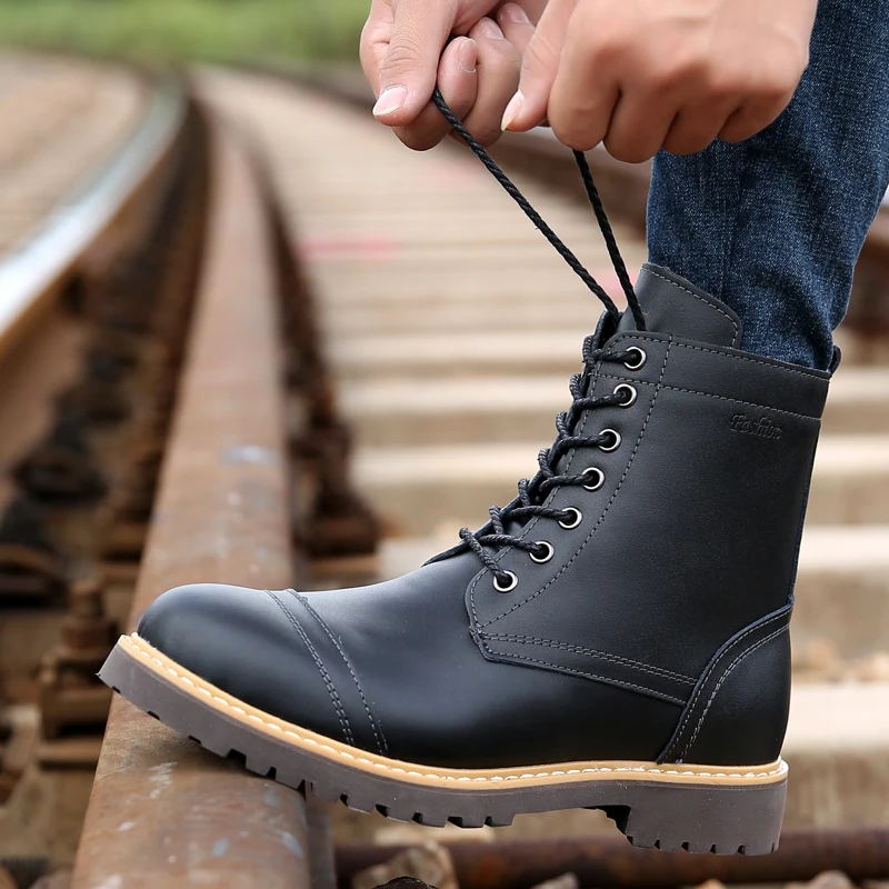 

2020 Winter Warm Men Leather Boots Black Working Boot For Mens Brand Fashion Army Combat Men Boots Designer Man Tactical Boot