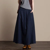 free shipping 2021 new linen fashion long maxi a line skirts for women elastic high waist summer linen skirts blue brown black