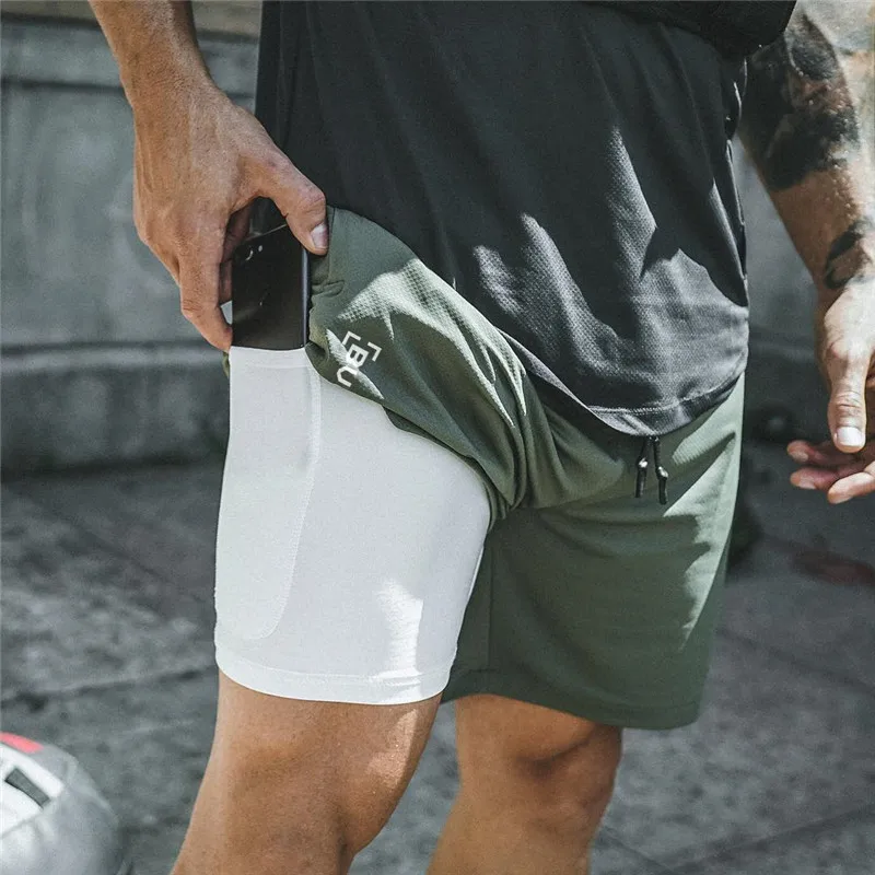 2020 NEW Men's Running Shorts Mens 2 in 1 Sports Shorts Male double-deck Quick Drying Sports men Shorts Jogging Gym Shorts men