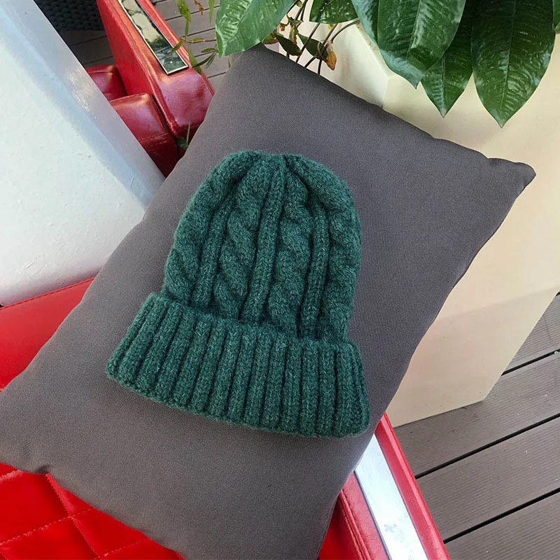 Green Модный Стойкий цвет для женщин, вязаная шапка, осенняя и зимняя теплая однотонная шляпа, твист, головной убор, маска для улицы, фасоль, хеджирование - Цвет: Green