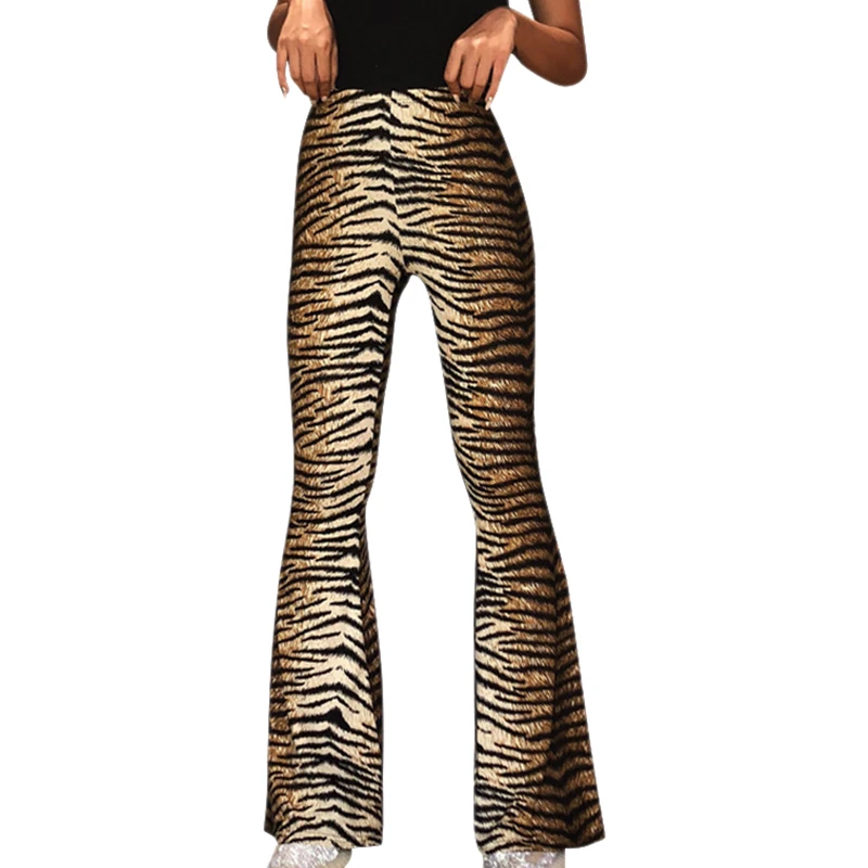 

Women High Waist Leopard Tiger Print Flare Pants Trousers Sexy Streetwear Stretchy Wide Leg Pants Female Sport Yoga Trousers