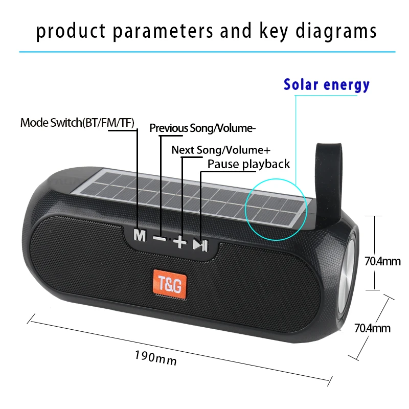 

Outdoor Solar Charging Bluetooth Speaker Portable Column Wireless Stereo Music Box Loudspeaker Waterproof Radio Altavoces