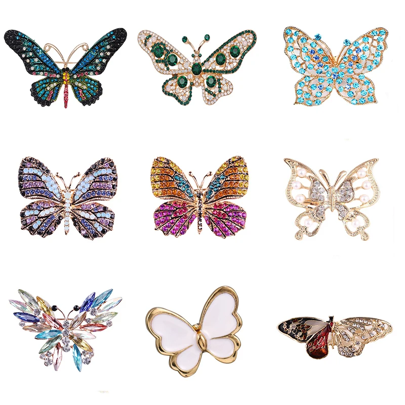 

Fashion Colorful Butterfly Brooches Metal Crystal Rhinestones Cutout Brooch Animal Pins Banquet Wedding Bouquet Brooch Gifts