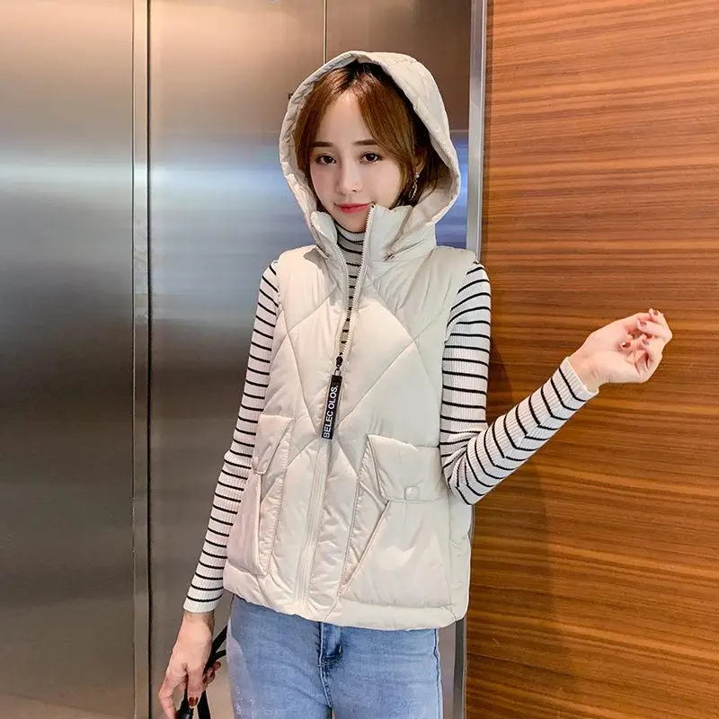 Женский хлопковый жилет со съемным капюшоном осенне-зимний Повседневный