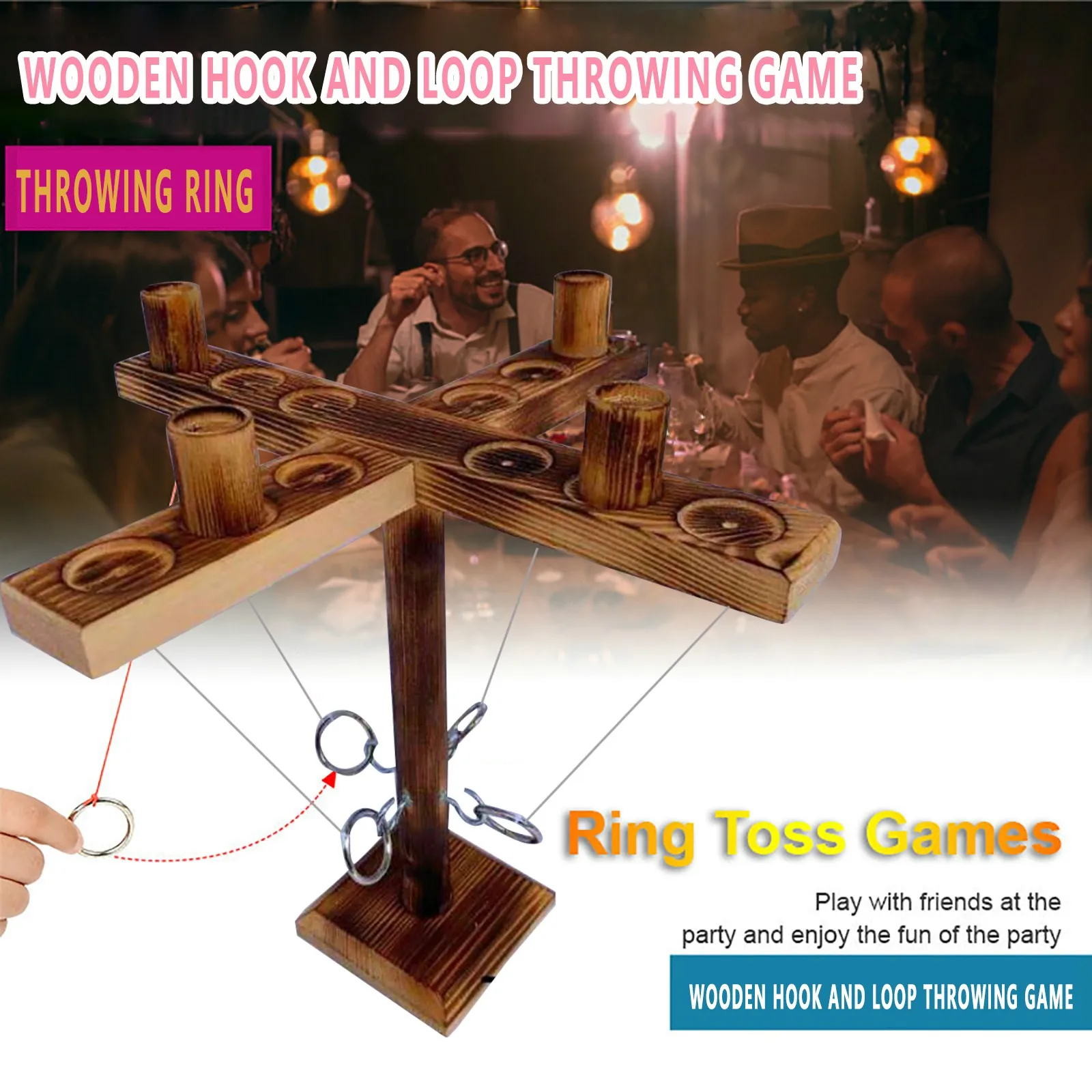 

1 set of hook toss toys Handmade Wooden Ring Toss Hooks Fast-paced Interactive Game For Bars Adults Toys bars Funny game