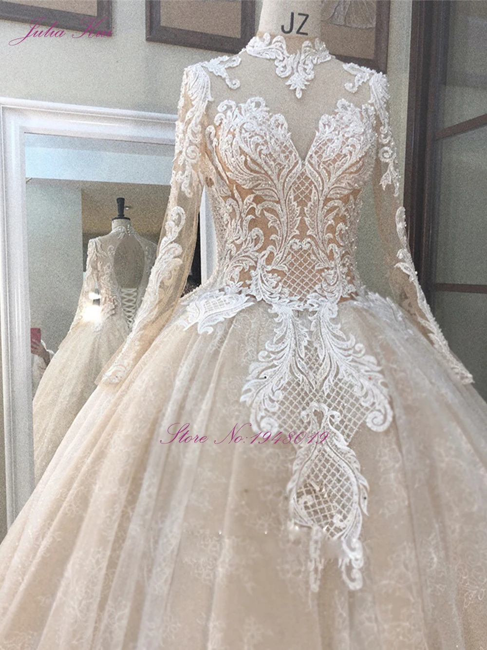 Julia Kui Gorgeous Champagne Ball Gown Wedding Dress With Long Sleeve Elegant Lace Bridal | Свадьбы и торжества