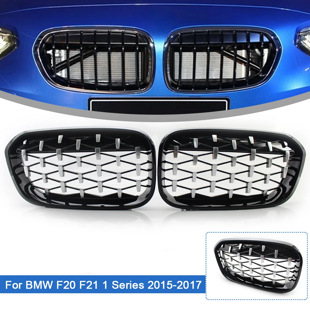 

1 pair Car Front Bumper Grille Overlay Kidney Replacement Diamond Meteor Grilles For BMW 1 Series F20 F21 2015-2017 Racing Grill