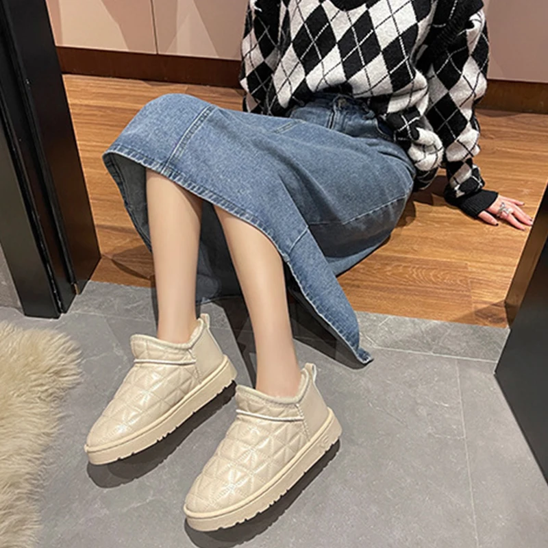 Waterproof Short-Tube Women's Snow Boots, Thick Warm Short Boots, Plus Velvet Non-Slip Casual Fall/Winter Women's Cotton Shoes