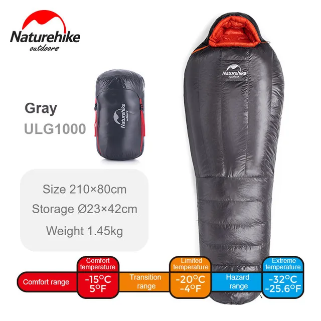 1000g Naturehike 800FP спальный мешок на гусином пуху для взрослых, зимний открытый кемпинг, холодная погода-4℃/-10℃/-15℃ - Цвет: 1000g