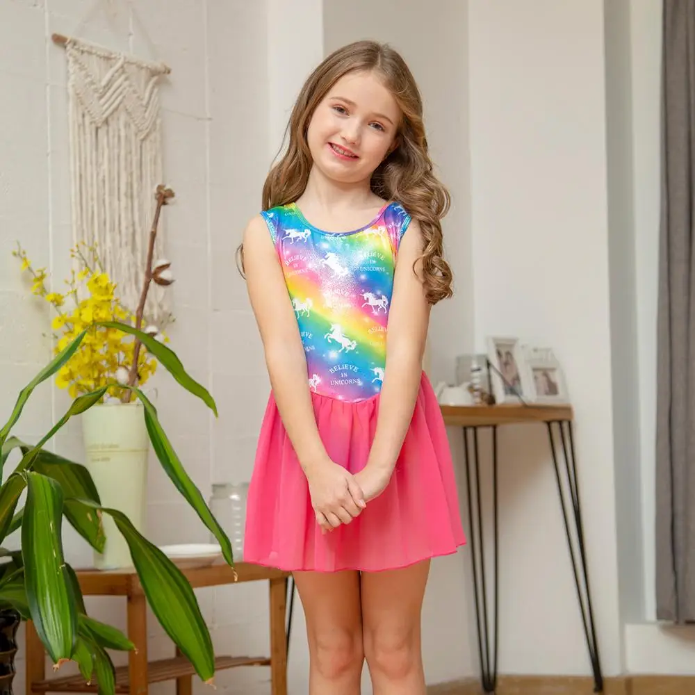 Балетные костюмы с рисунком единорога радуги детский балетный комбинезон-боди